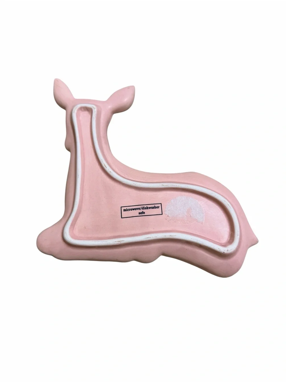 Pink Glaze Ceramic Deer Trinket Dish Christmas Decor Whimsical